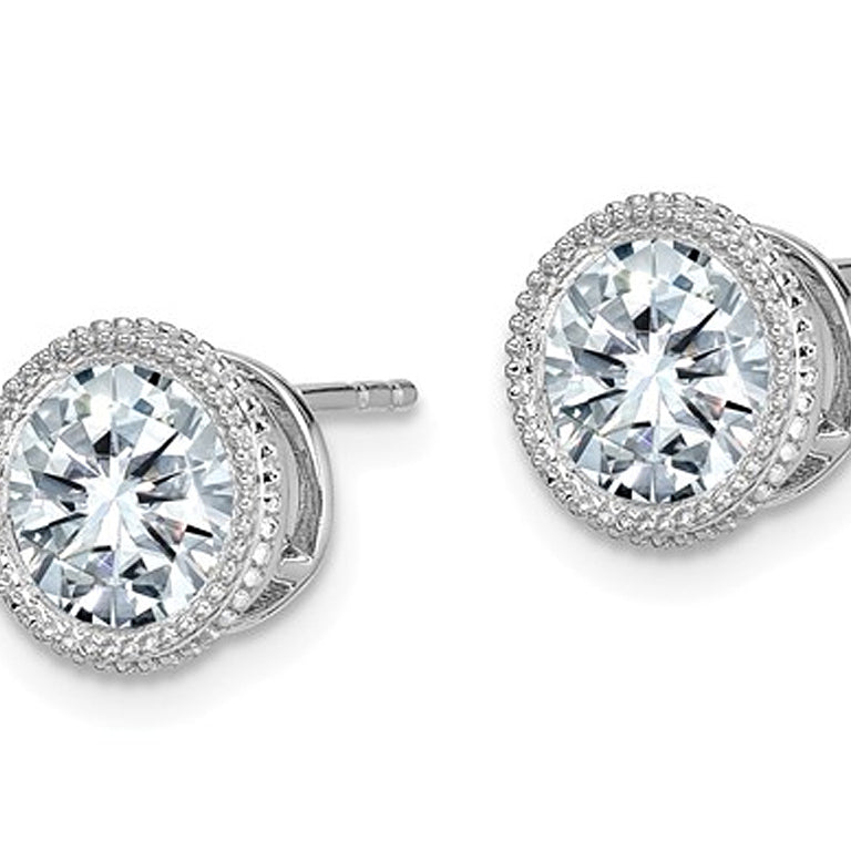 1.95 Carat (ctw) Synthetic Moissanite Bezel Solitaire Earrings in 14K White Gold (2.00 Carat Diamond Look) Image 3