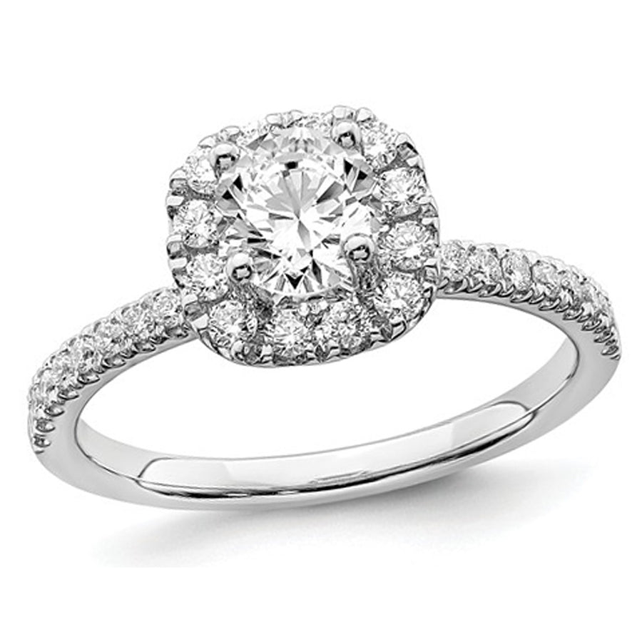 1.00 Carat (ctw G-H-ISI1-SI2) Lab Grown Diamond Engagement Halo Ring in 14K White Gold Image 1
