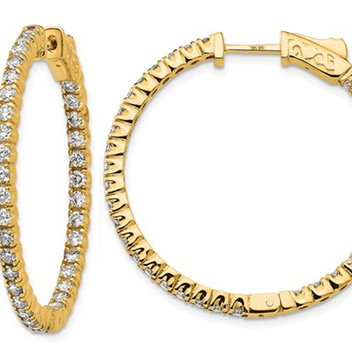 1.95 Carat (ctw VS2-SI1E-F) Lab Grown Diamond Hoop Earrings in 14K Yellow Gold Image 1