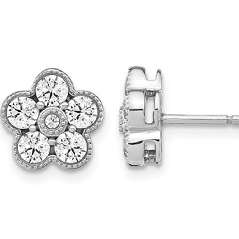 1.00 Carat (ctw D-E-FVS2-SI1) Lab Grown Diamond Floral Post Earrings in 14K White Gold Image 1