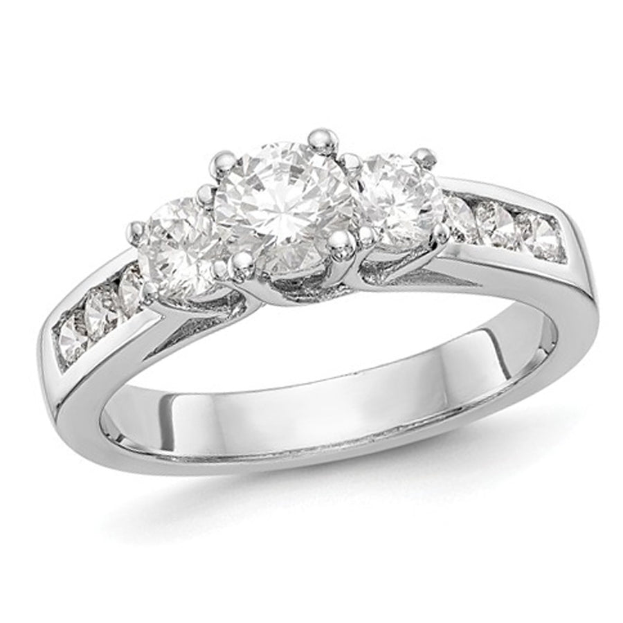 1.00 Carat (ctw G-H-ISI1-SI2) Lab Grown Diamond Three Stone Engagement Ring in 14K White Gold Image 1