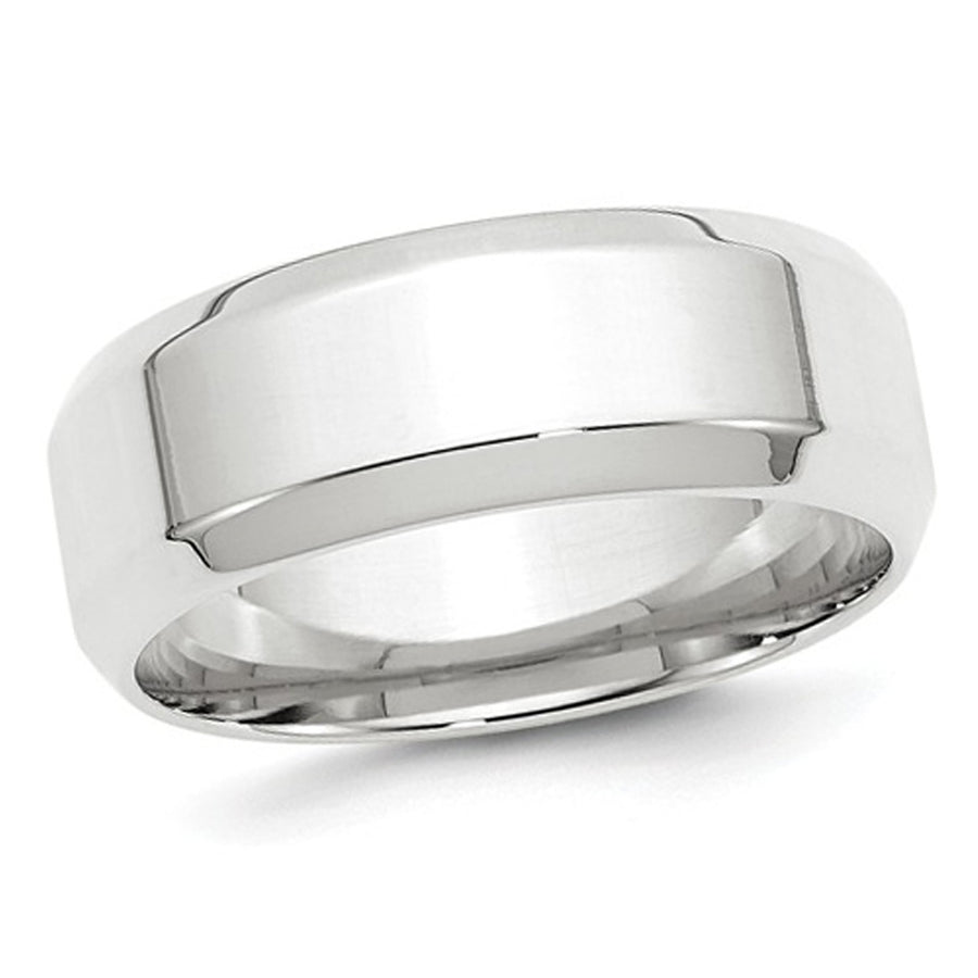 Mens 10K White Gold 8mm Comfort Fit Wedding Band Ring with Bevel Edge Image 1