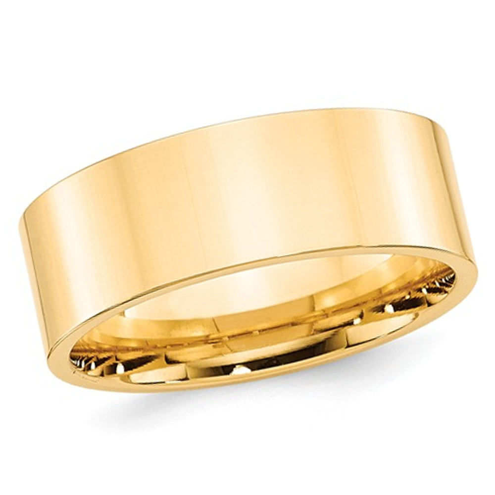 Mens 14K Yellow Gold 8mm Flat Comfort Fit Wedding Band Ring Image 1