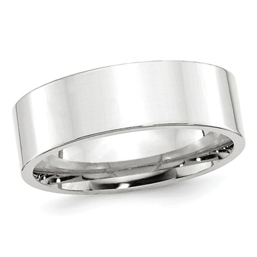 Mens 14K White Gold 7mm Flat Comfort Fit Wedding Band Ring Image 1