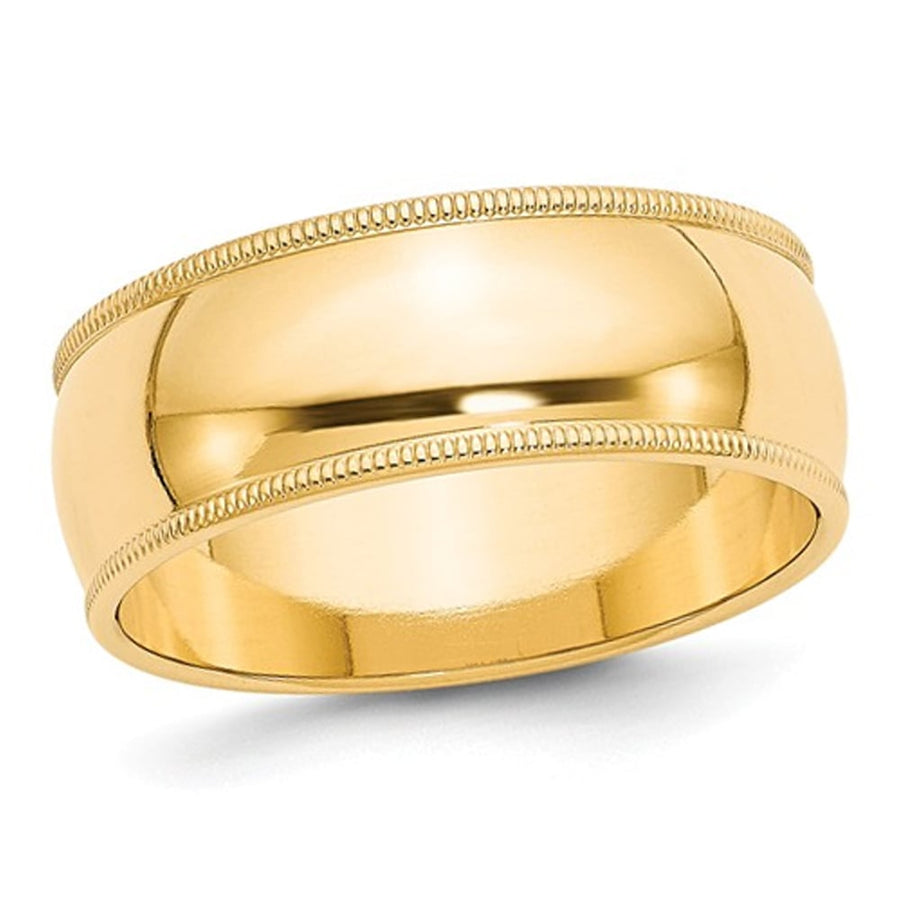 Mens 14K Yellow Gold 8mm Milgrain Wedding Band Ring Image 1