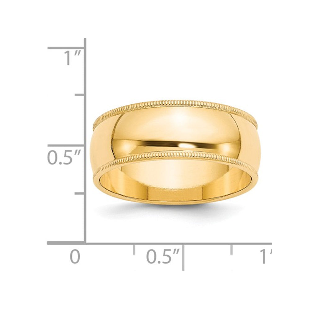 Mens 14K Yellow Gold 8mm Milgrain Wedding Band Ring Image 2