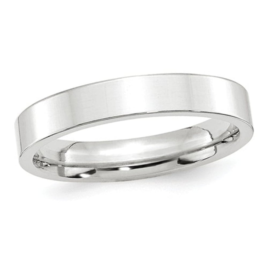 Mens 10K White Gold 4mm Flat Comfort Fit Wedding Band Ring Image 1