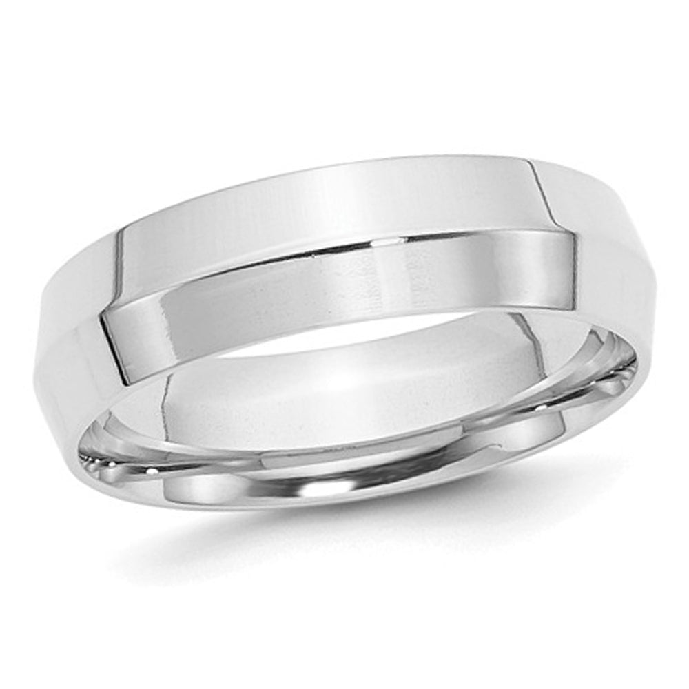 Mens 14K White Gold 6mm Comfort Fit Wedding Band Ring with Knife Edge Image 1