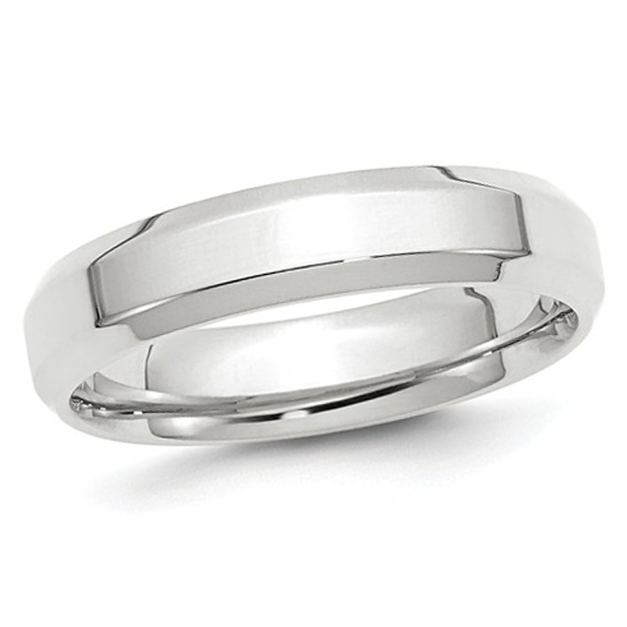 Ladies or Mens 10K White Gold 5mm Comfort Fit Wedding Band Ring with Bevel Edge Image 1