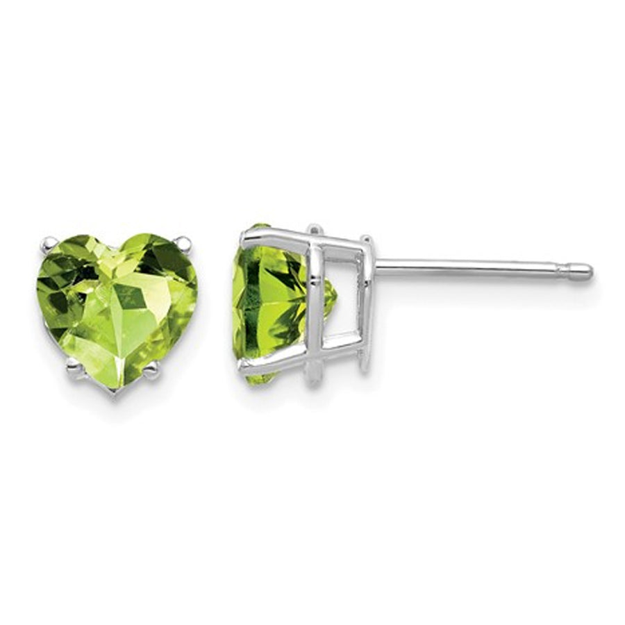 2.80 Carat (ctw) Natural Peridot Heart Stud Earrings in 14K White Gold Image 1