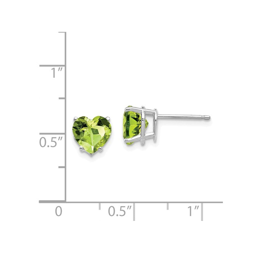 2.80 Carat (ctw) Natural Peridot Heart Stud Earrings in 14K White Gold Image 2