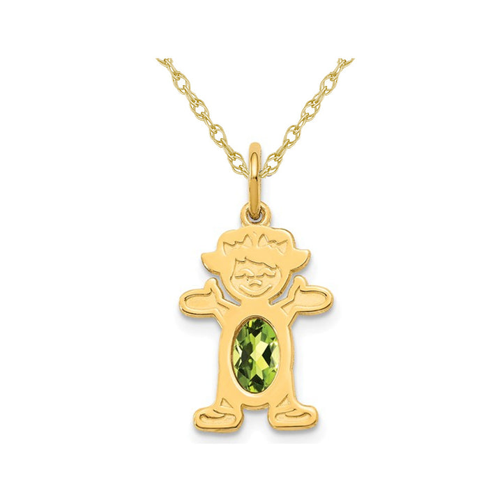 6x4mm Natural Peridot Little Baby Girl Charm Pendant Necklace in 14K Yellow Gold Image 1