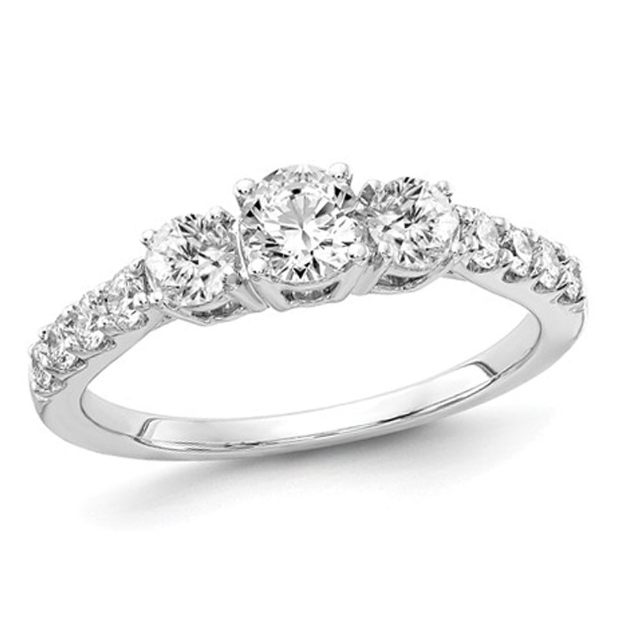 1.00 Carat (ctw SI1-SI2G-H-I) Lab Grown Diamond Three Stone Engagement Ring in 14K White Gold Image 1