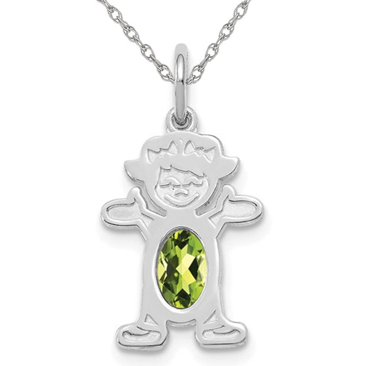 6x4mm Natural Peridot Little Baby Girl Charm Pendant Necklace in 14K White Gold Image 1