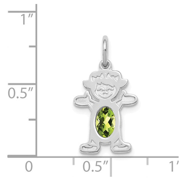 6x4mm Natural Peridot Little Baby Girl Charm Pendant Necklace in 14K White Gold Image 2