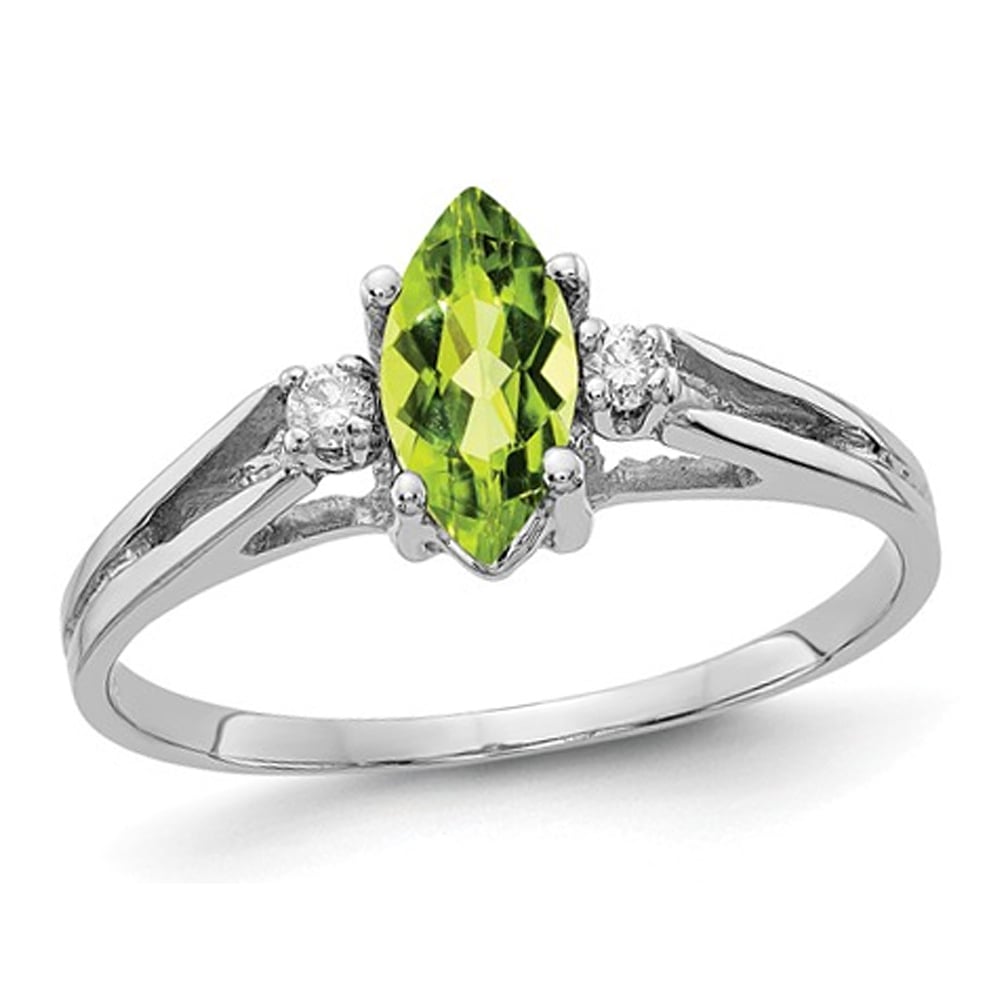 Ladies Natural Marquise-Cut Peridot Ring 3/5 Carat (ctw) in 14K White Gold with Accent Diamonds Image 1