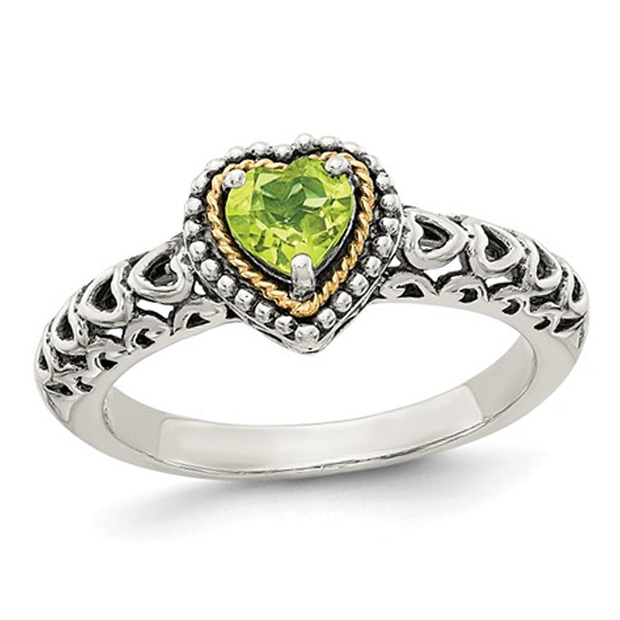 Natural Peridot 5mm Heart Ring in Sterling Silver Image 1