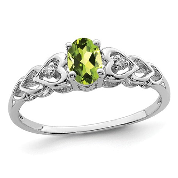 3/5 Carat (ctw) Oval Cut Peridot Heart Promise Ring in Sterling Silver Image 1