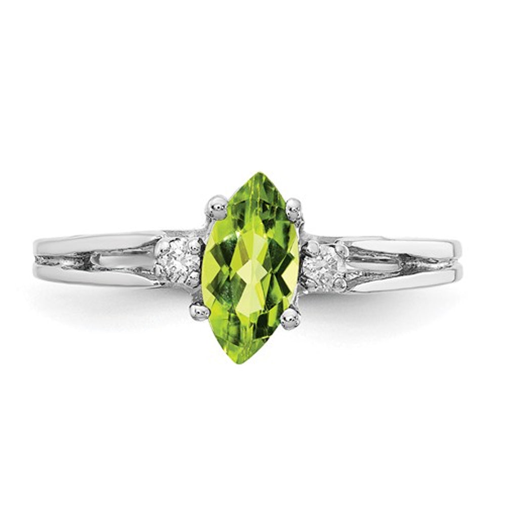 Ladies Natural Marquise-Cut Peridot Ring 3/5 Carat (ctw) in 14K White Gold with Accent Diamonds Image 2