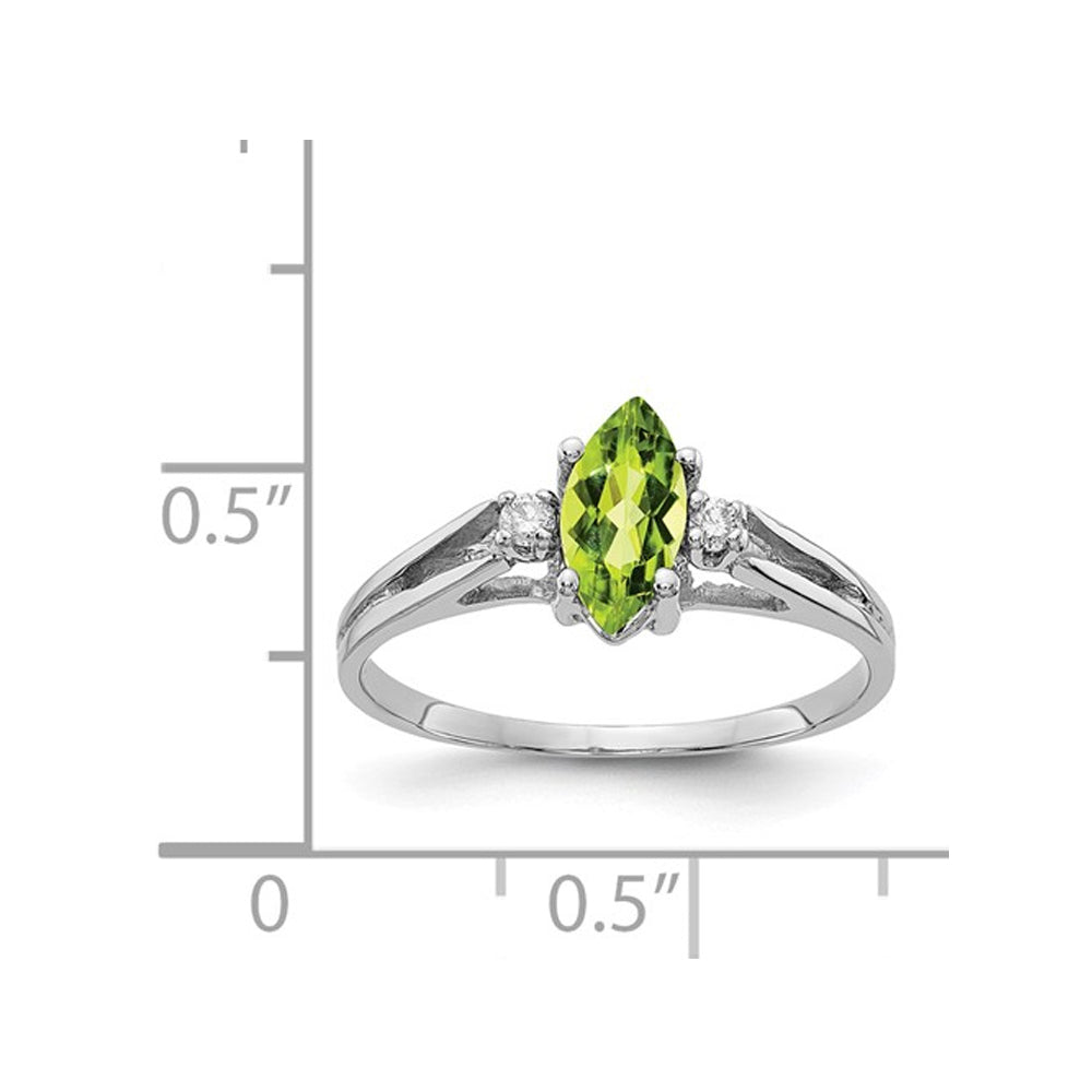 Ladies Natural Marquise-Cut Peridot Ring 3/5 Carat (ctw) in 14K White Gold with Accent Diamonds Image 3