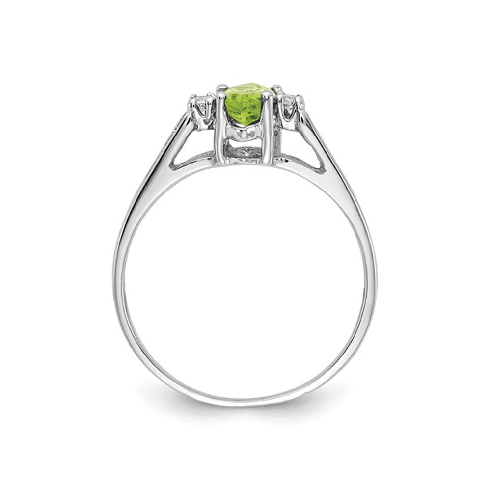 Ladies Natural Marquise-Cut Peridot Ring 3/5 Carat (ctw) in 14K White Gold with Accent Diamonds Image 4