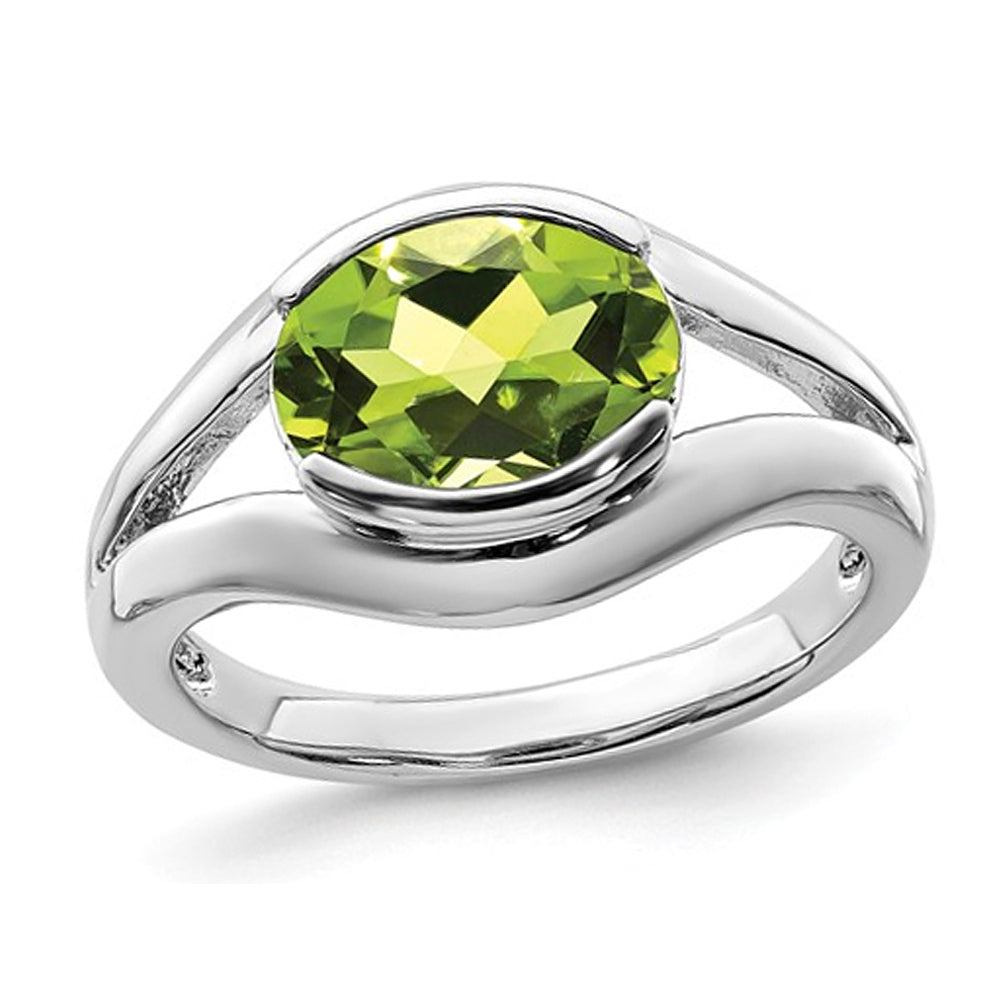 2.60 Carat (ctw) Oval-Cut Peridot Ring in Sterling Silver Image 1