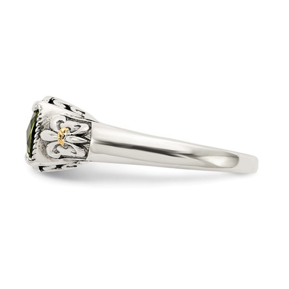 Natural Cushion Cut Peridot 1.50 Carat (ctw) Ring in Sterling Silver with 14K Gold Accent Image 3