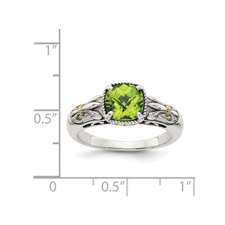 Natural Cushion Cut Peridot 1.50 Carat (ctw) Ring in Sterling Silver with 14K Gold Accent Image 4