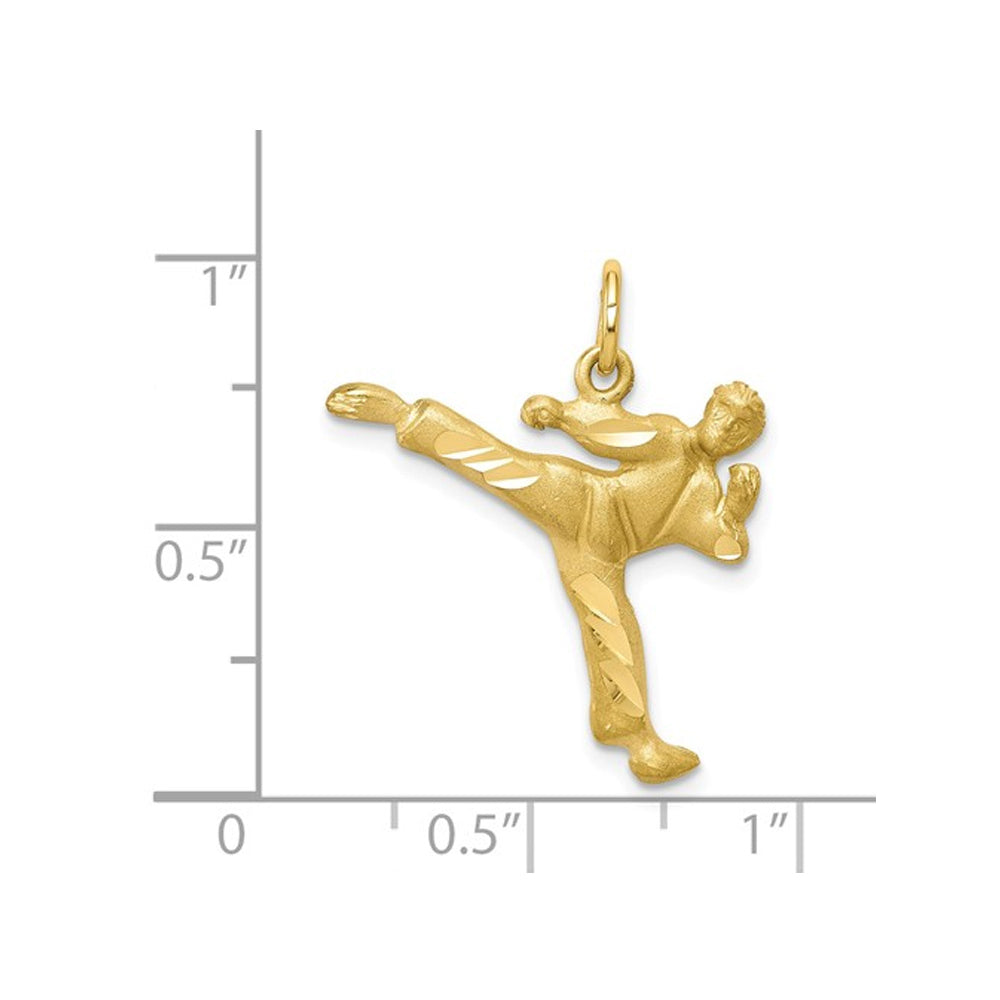 10K Yellow Gold Karate Kick Master Charm Pendant Necklace with Chain Image 2