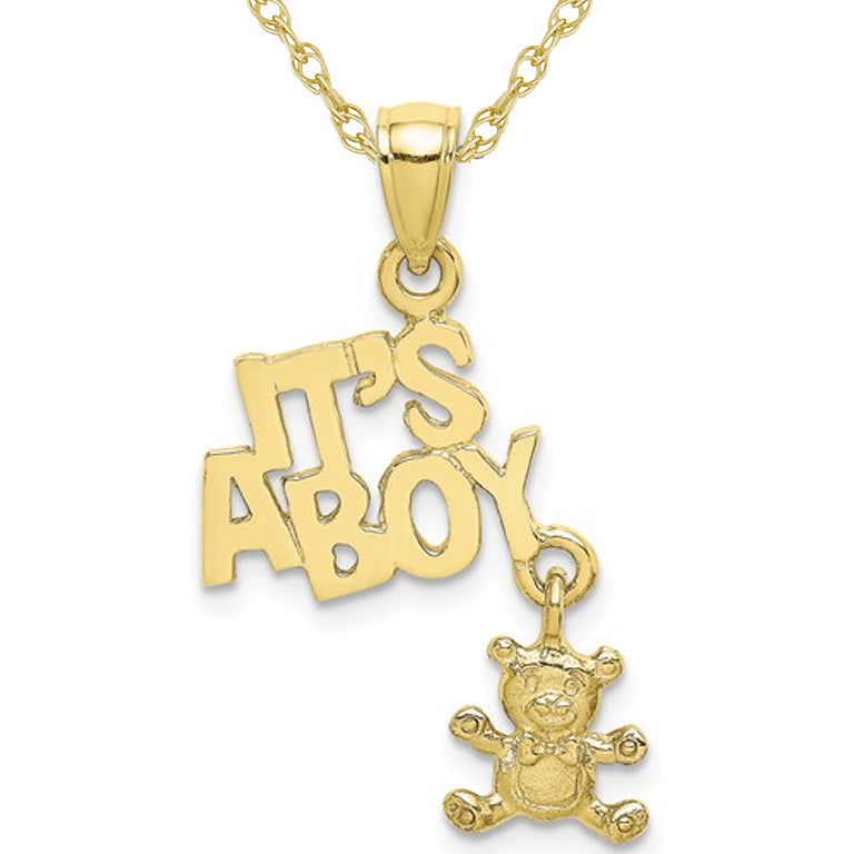 10K Yellow Gold ITS-A-BOY Teddy Bear Charm Pendant Necklace with Chain Image 1