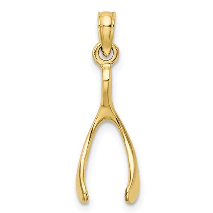 10K Yellow Gold Polished Wishbone Charm Pendant Necklace with Chain Image 3