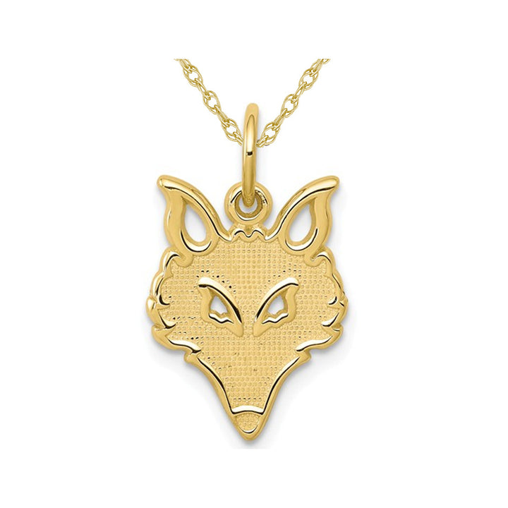 10K Yellow Gold Polished Small Fox Head Charm Pendant Necklace with Chain Image 1
