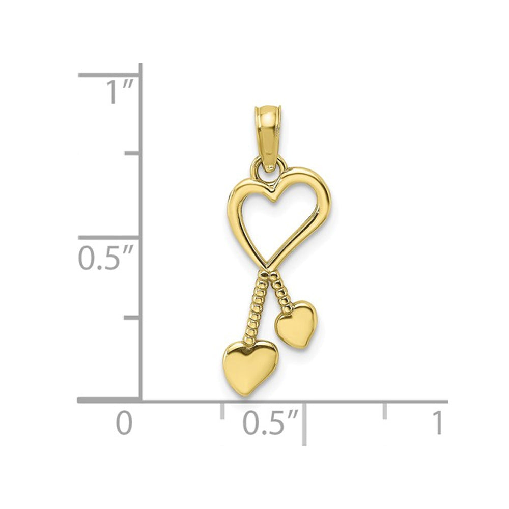 10K Yellow Gold Heart Tassle Charm Pendant Necklace with Chain Image 3