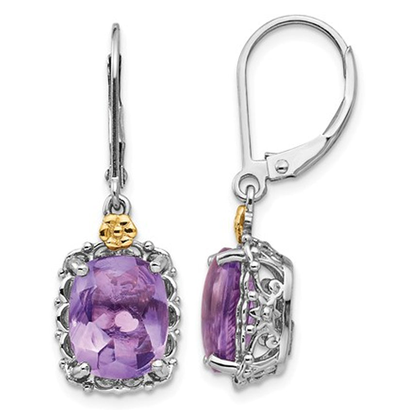 5.00 Carat (ctw) Natural Amethyst Drop Leverback Earrings in Sterling Silver Image 1