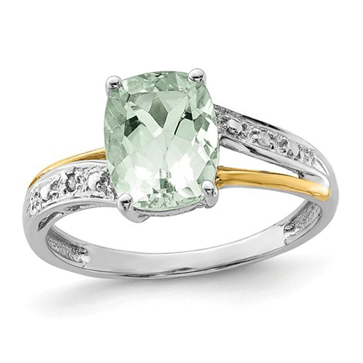 2.50 Carat (ctw) Green Quartz Ring in Sterling Silver with 14K Gold Accents Image 1