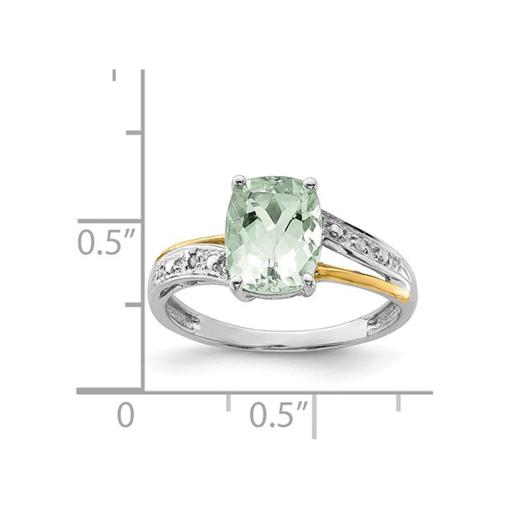 2.50 Carat (ctw) Green Quartz Ring in Sterling Silver with 14K Gold Accents Image 2