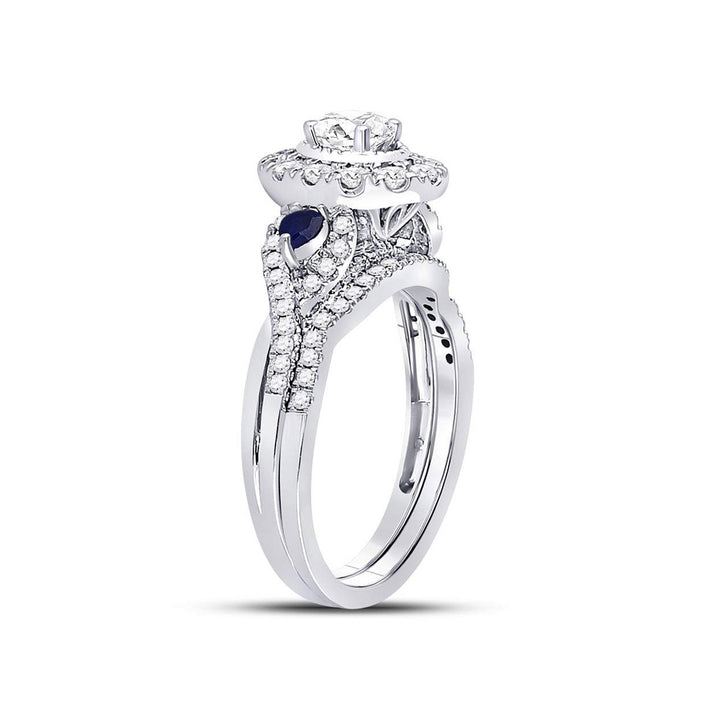 4/5 Carat (ctw G-HI1-I2) Diamond Engagement Ring and Wedding Band Set in 14K White Gold with Blue Sapphires Image 3