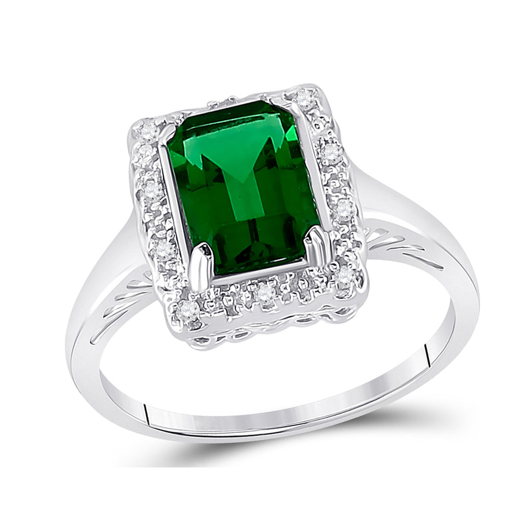 1.75 Carat (ctw) Lab Created Green Emerald Ring in 10K White Gold Image 1