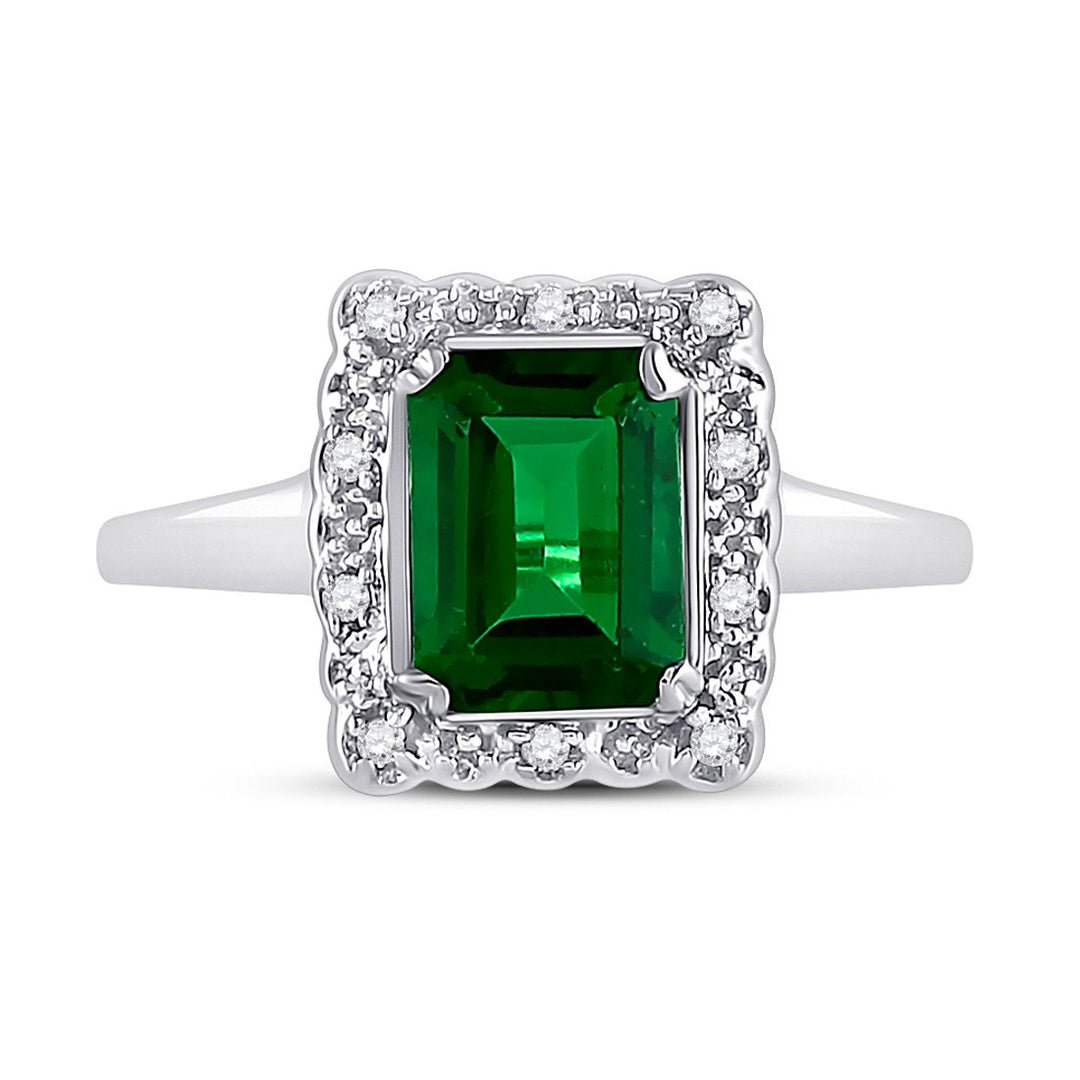 1.75 Carat (ctw) Lab Created Green Emerald Ring in 10K White Gold Image 3