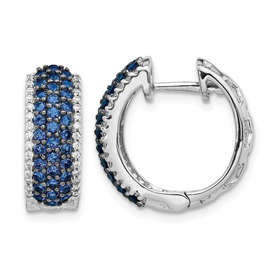 1/10 Carat (ctw) Natural Blue Sapphire Hoop Earrings in 14K White Gold with Diamonds 1/4 Carat (ctw) Image 1