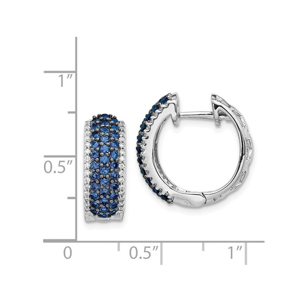 1/10 Carat (ctw) Natural Blue Sapphire Hoop Earrings in 14K White Gold with Diamonds 1/4 Carat (ctw) Image 2