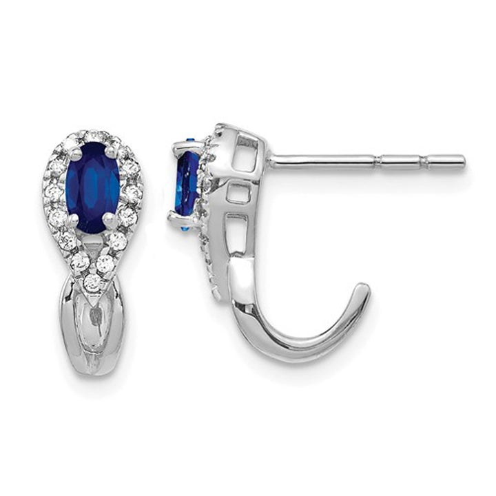 7/10 Carat (ctw) Natural Blue Sapphire Earrings in 14K White Gold with Accent Diamonds Image 1