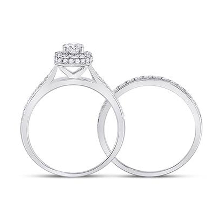 1.00 Carat (ctw G-HI1) Halo Diamond Engagement Ring Bridal Wedding Band Set 14K White Gold Image 3