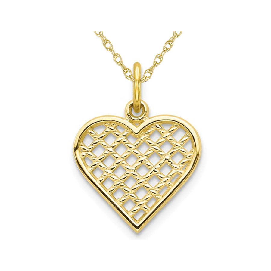 10K Yellow Gold Weave Heart Pendant Necklace with Chain Image 1