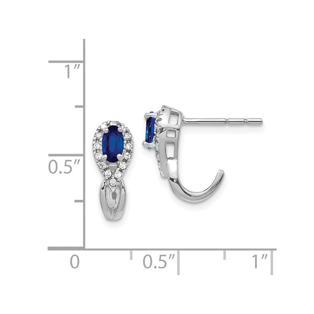 7/10 Carat (ctw) Natural Blue Sapphire Earrings in 14K White Gold with Accent Diamonds Image 2