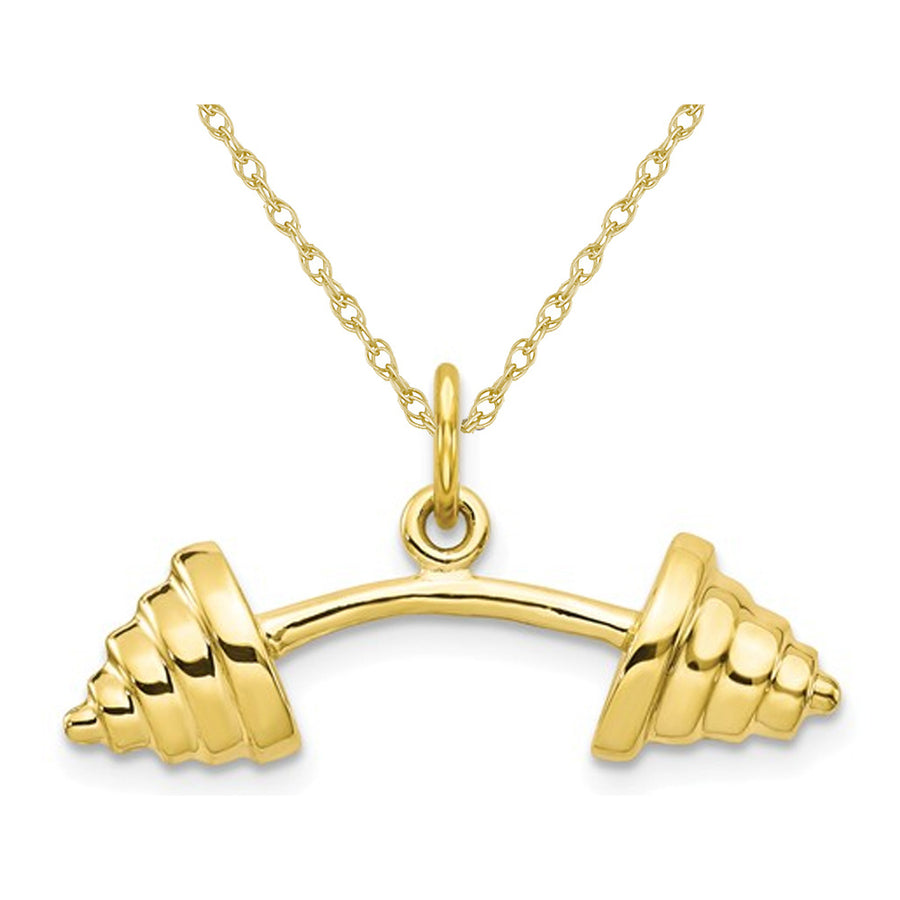 10K Yellow Gold Barbell Charm Pendant Necklace with Chain Image 1