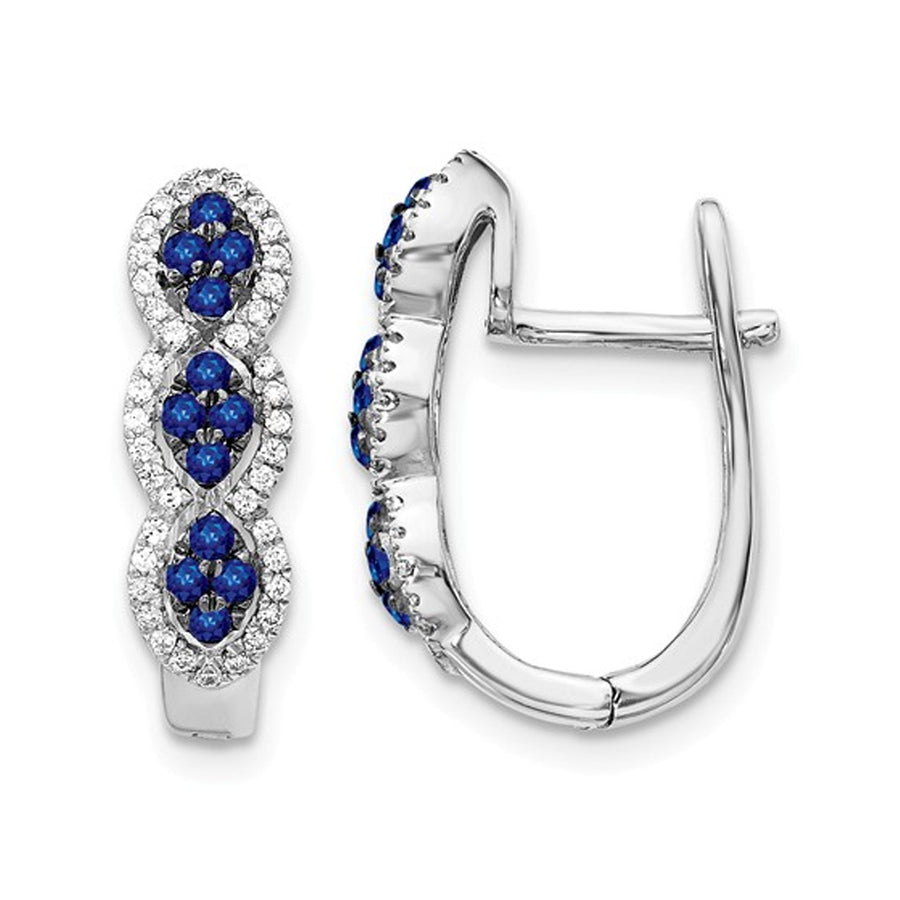 1/3 Carat (ctw) Natural Blue Sapphire Hoop Earrings in 14K White Gold with Diamonds 1/4 Carat (ctw) Image 1