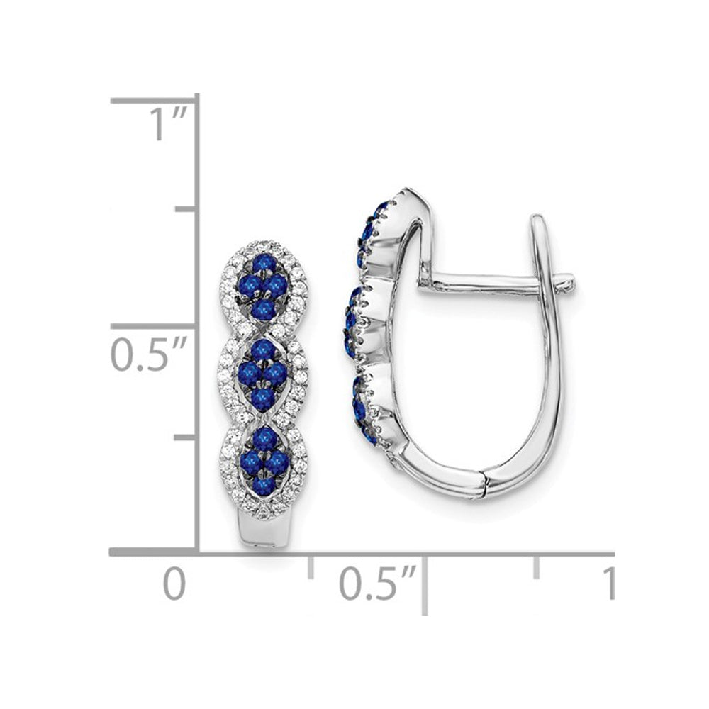 1/3 Carat (ctw) Natural Blue Sapphire Hoop Earrings in 14K White Gold with Diamonds 1/4 Carat (ctw) Image 2