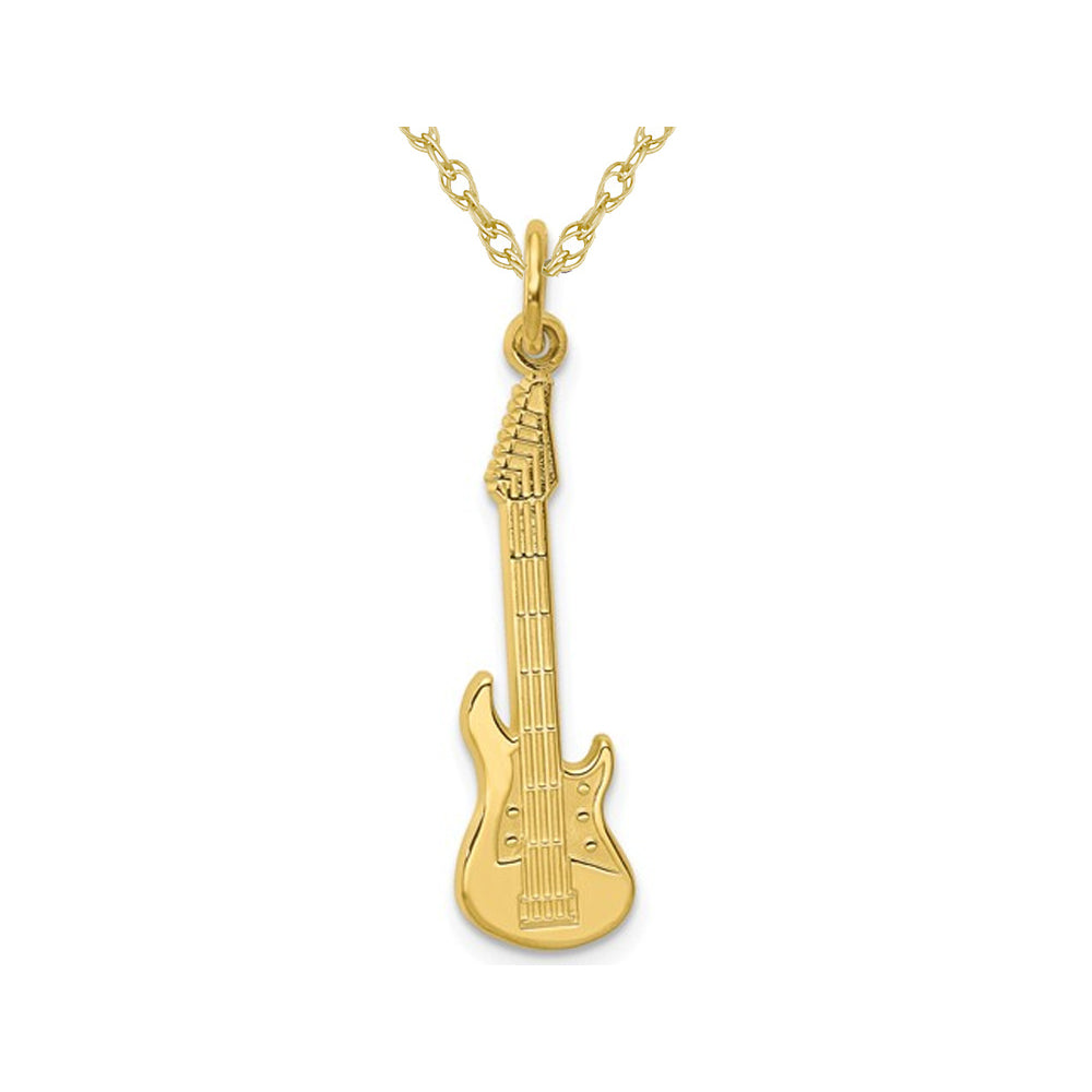 10K Yellow Gold Guitar Charm Pendant Necklace with Chain Image 1