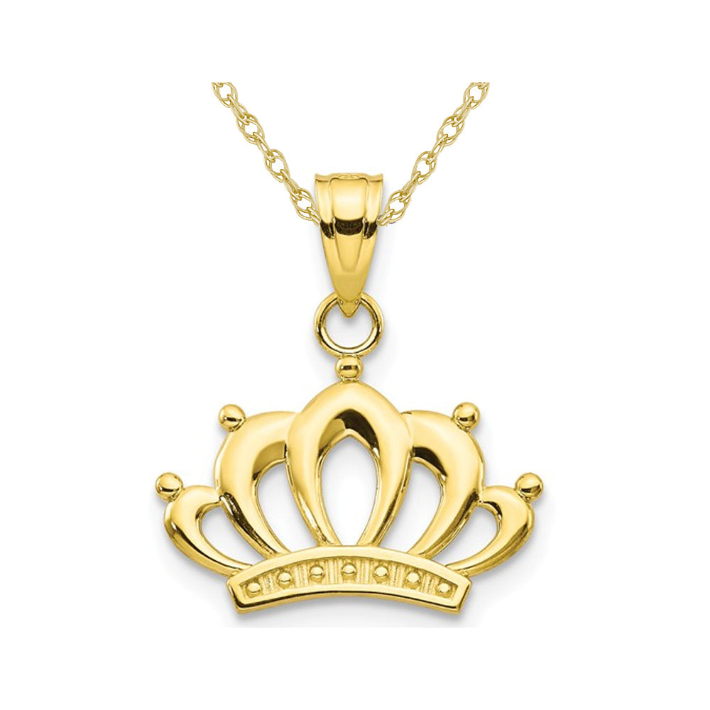 10K Yellow Gold Crown Charm Pendant Necklace with Chain Image 1